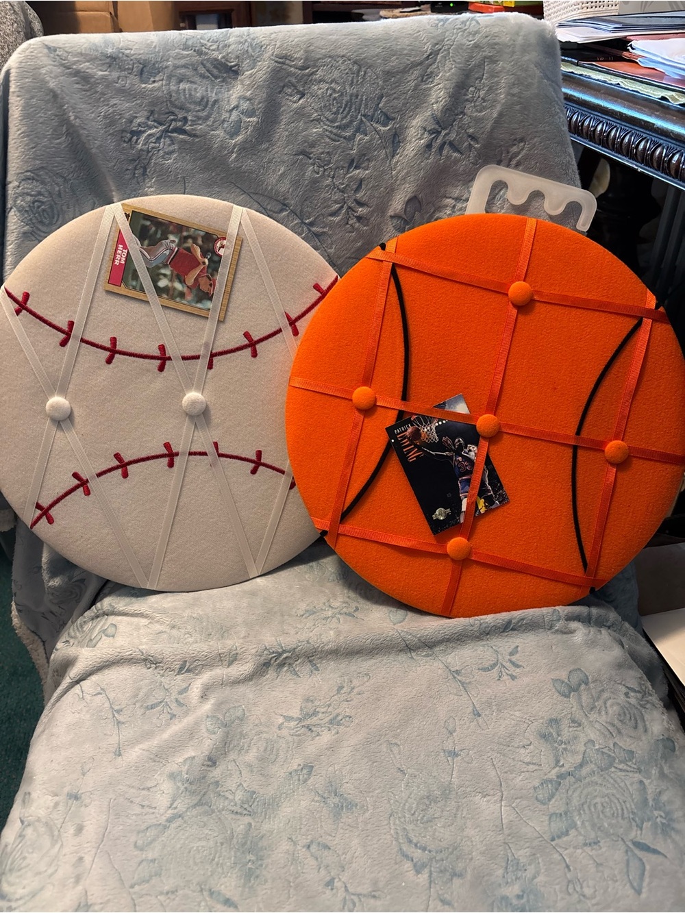 Round Decorative Memo Boards - White Baseball & Orange Basketball Styles
